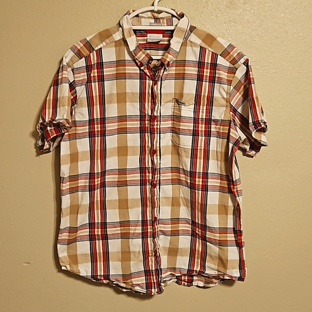 Columbia Plaid Regular Fith Short Sleeve  Button Down Lightweight XL